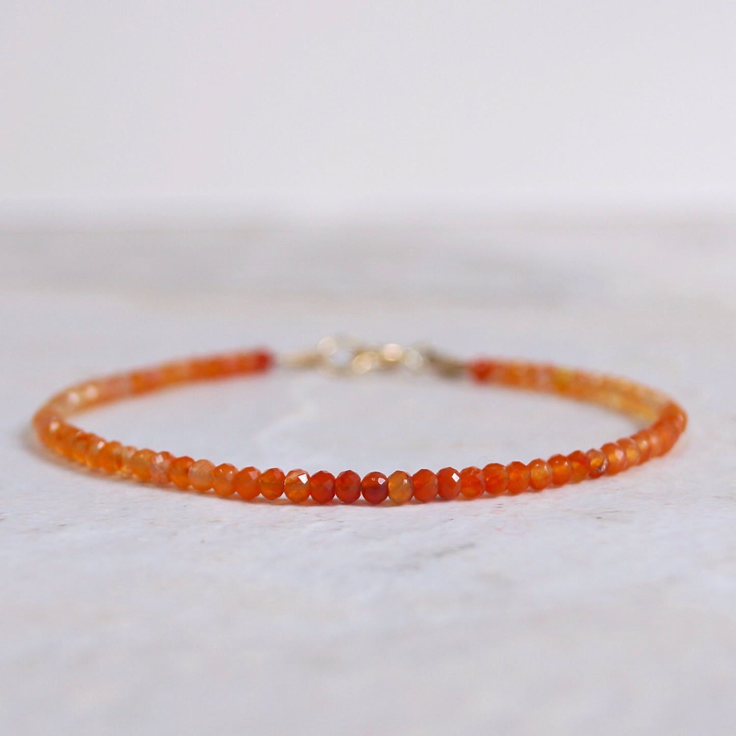 14K Solid Gold: Carnelian Beaded Bracelet | Sacral Chakra | Healing Stone | Orange Gemstone | Fine Jewelry | Skinny Delicate Jewelry