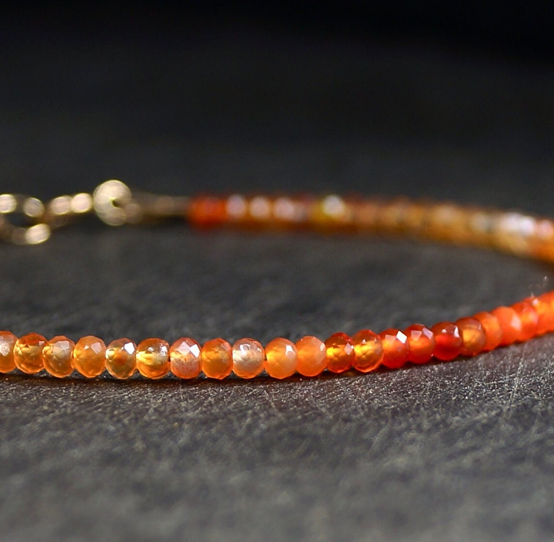 14K Solid Gold: Carnelian Beaded Bracelet | Sacral Chakra | Healing Stone | Orange Gemstone | Fine Jewelry | Skinny Delicate Jewelry