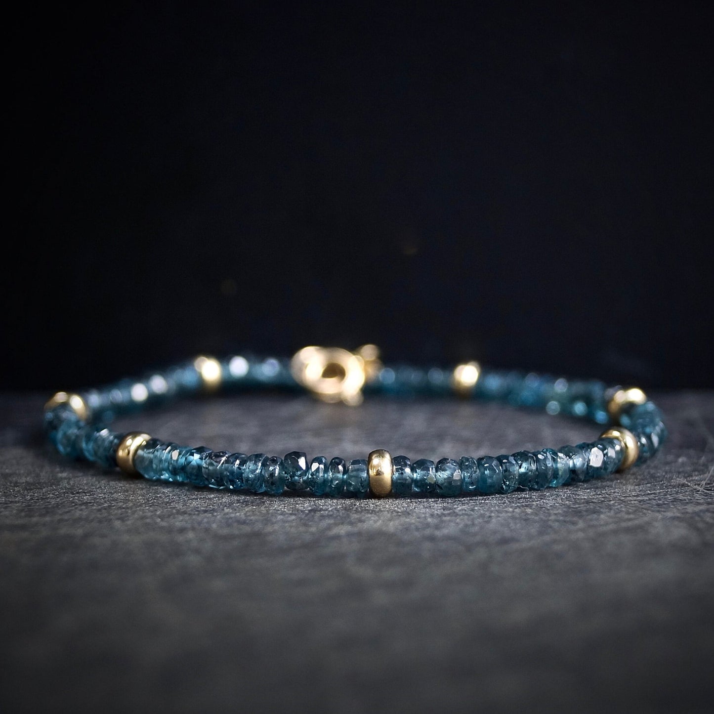 14K Solid Gold: Teal Kyanite Bead Bracelet| 3mm| Teal Green| Fine Jewelry| Healing Crystal | Spiritual Bracelet