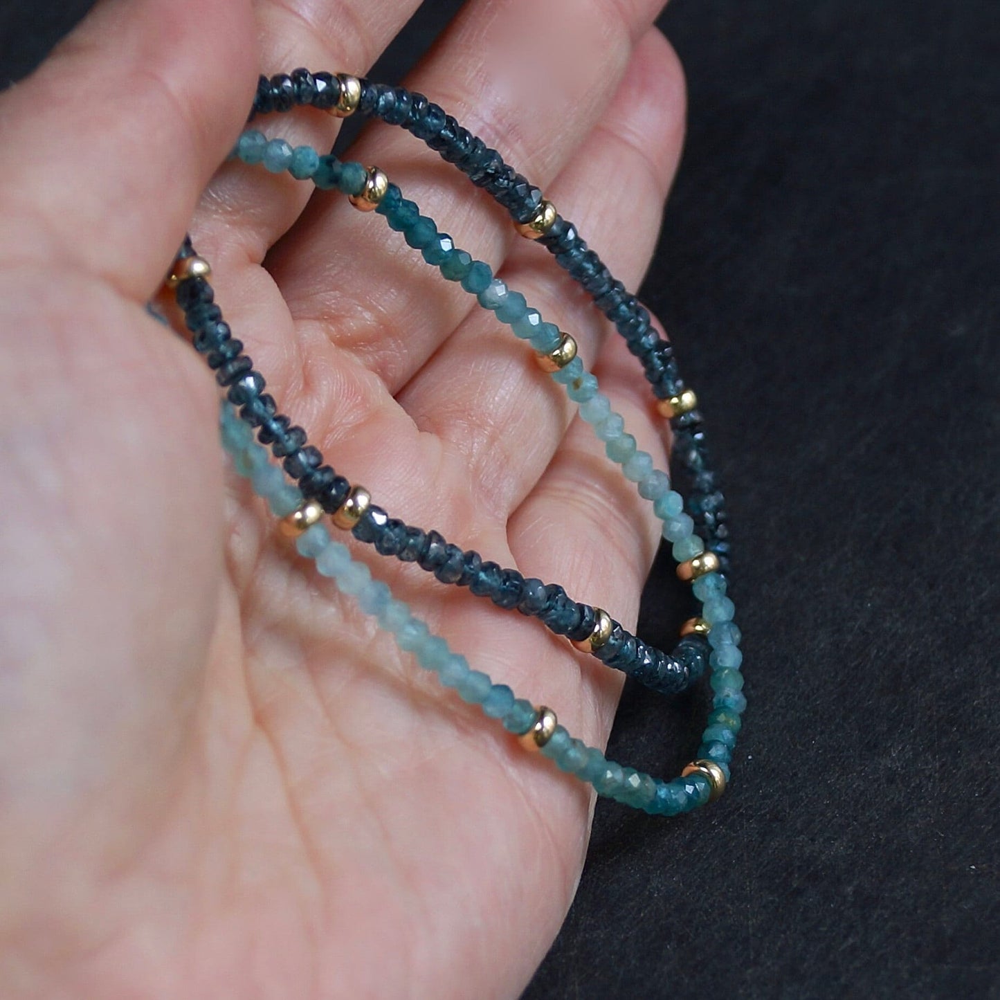 14K Solid Gold: Teal Kyanite Bead Bracelet| 3mm| Teal Green| Fine Jewelry| Healing Crystal | Spiritual Bracelet