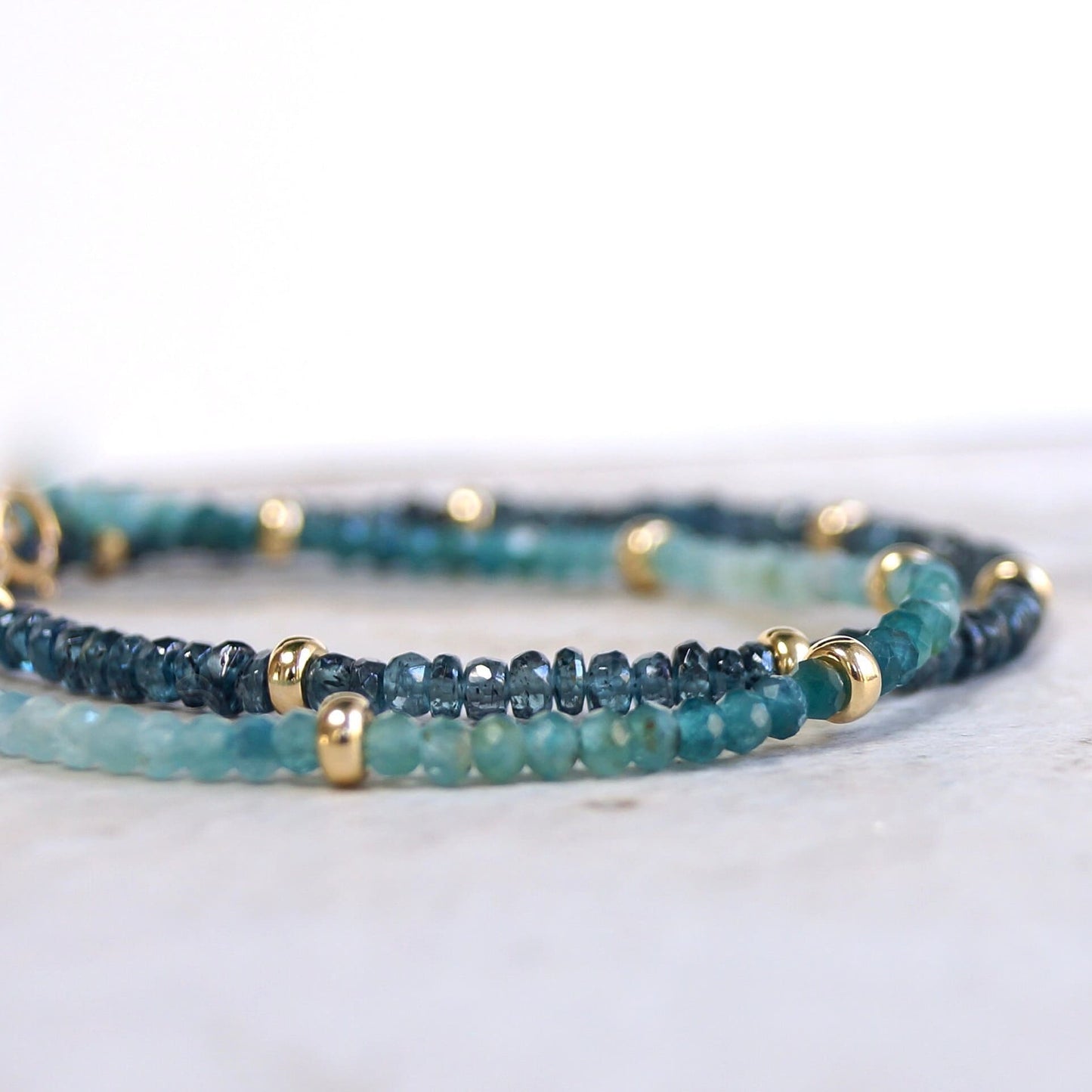 14K Solid Gold: Teal Kyanite Bead Bracelet| 3mm| Teal Green| Fine Jewelry| Healing Crystal | Spiritual Bracelet