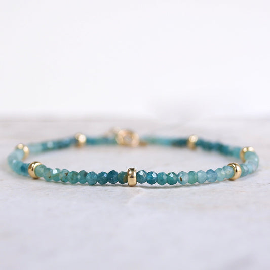 14K Solid Gold: Grandidierite Bead Bracelet| 3mm| Teal Green| Fine Jewelry| Healing Crystal | Spiritual Bracelet| Ombre Green