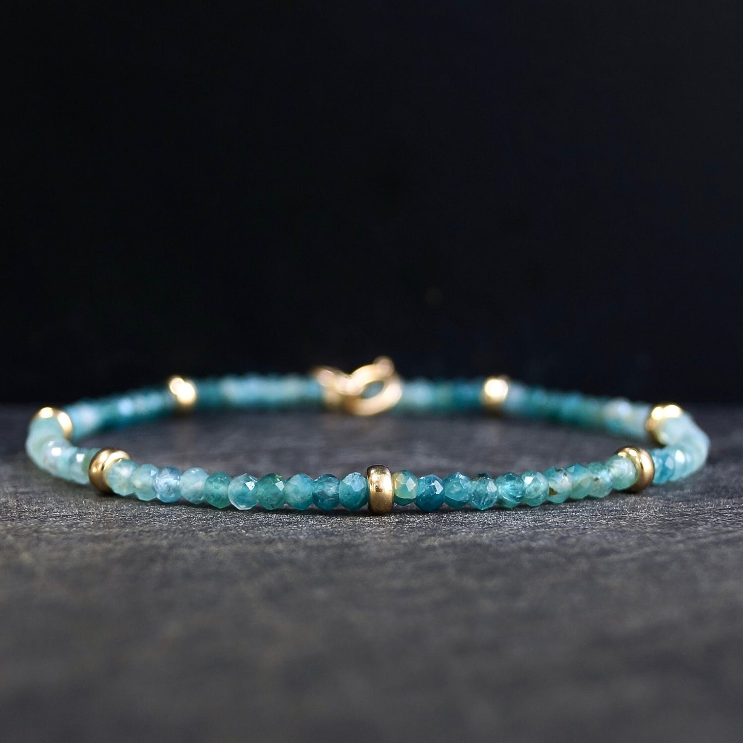 14K Solid Gold: Grandidierite Bead Bracelet| 3mm| Teal Green| Fine Jewelry| Healing Crystal | Spiritual Bracelet| Ombre Green