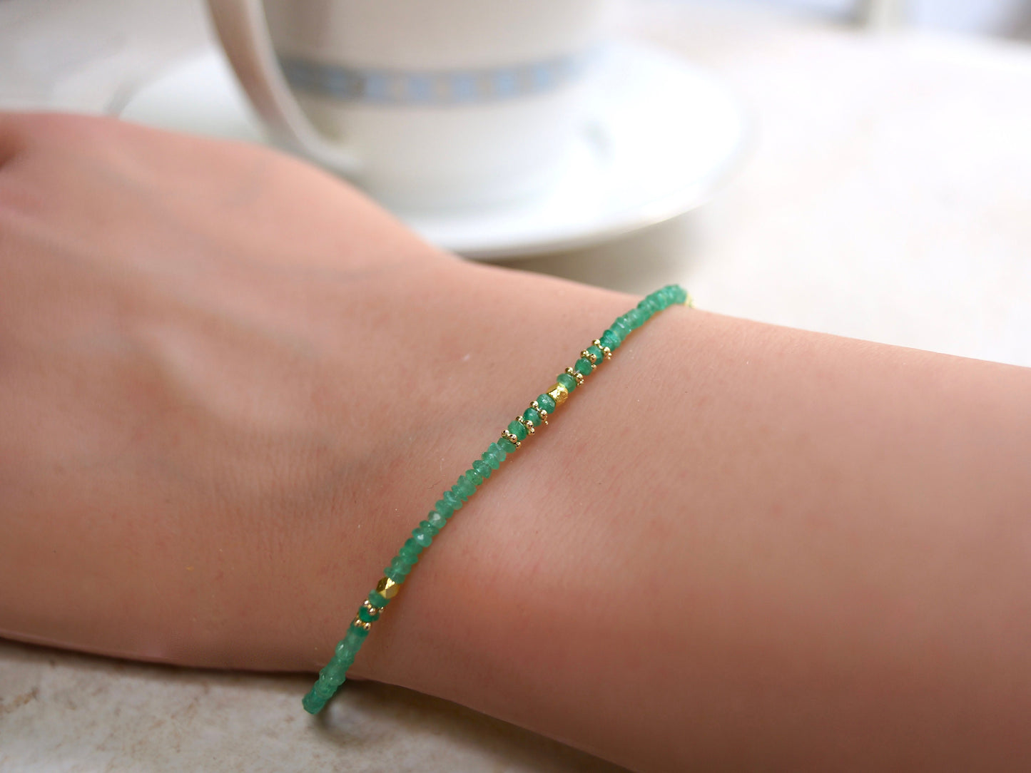 14K Solid Gold: Colombian Emerald Bracelet | 2-2.5mm| May Birthstone| Genuine Natural Emerald| Fine Jewelry| Delicate Skinny Emera