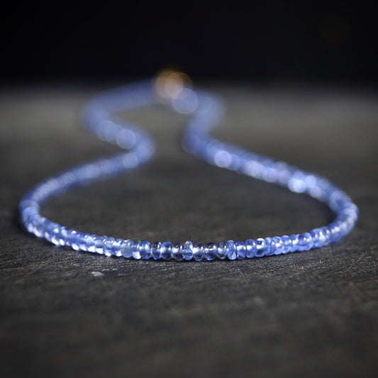 14k Solid Gold: Tanzanite Bead Necklace | 2-3mm | September Birthstone | Layered Necklace | Skinny | Fine Jewelry | A