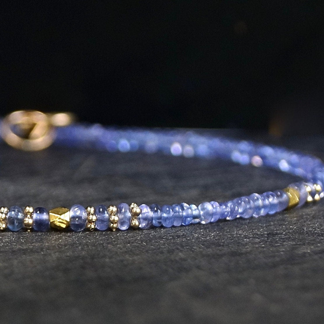 14K Solid Gold: Tanzanite Bracelet | 2-2.5mm| Genuine Natural Tanzanite| Violet Purple| Fine Jewelry