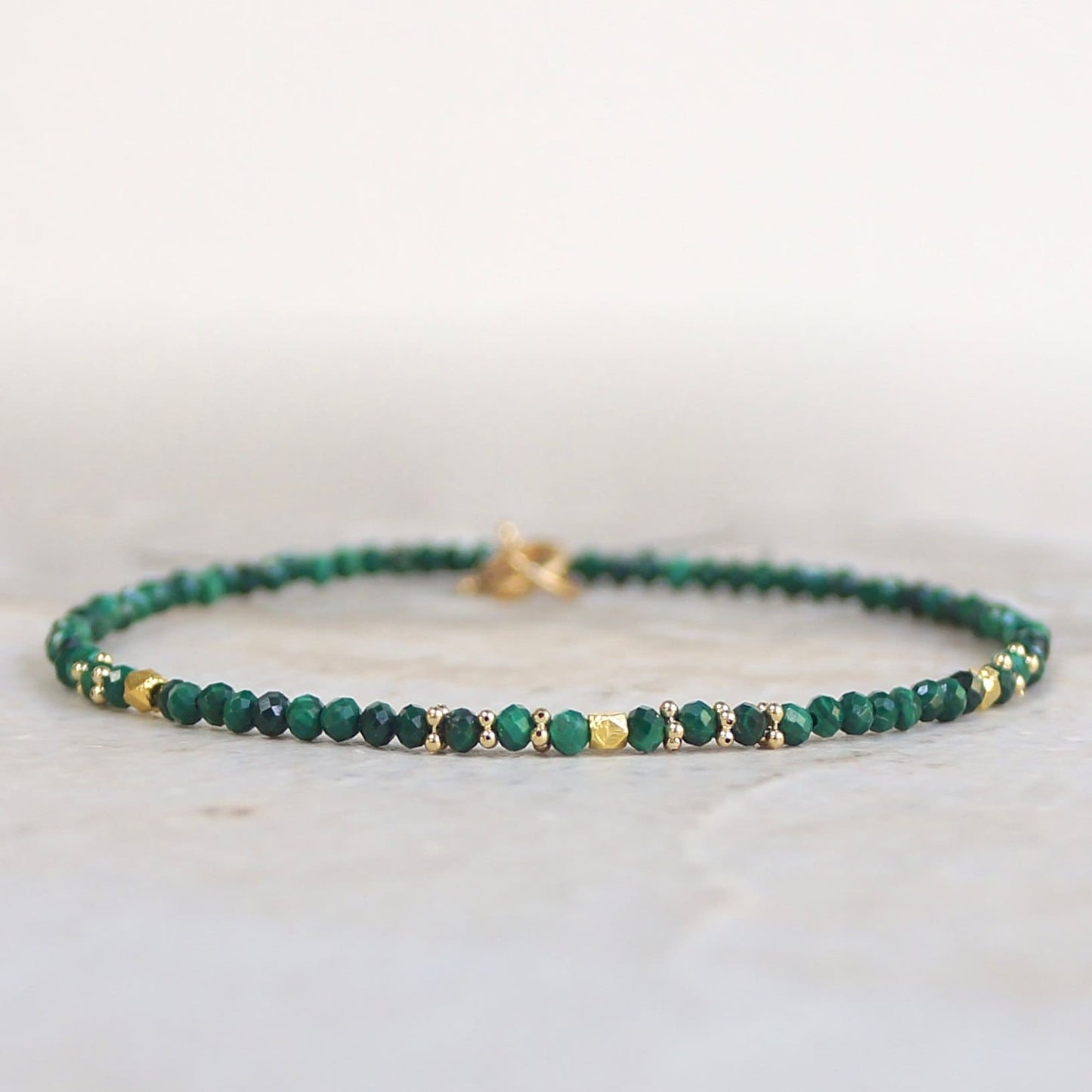 14K Solid Gold: Malachite Bracelet| 2.5mm| Green Malachite| Fine Jewelry