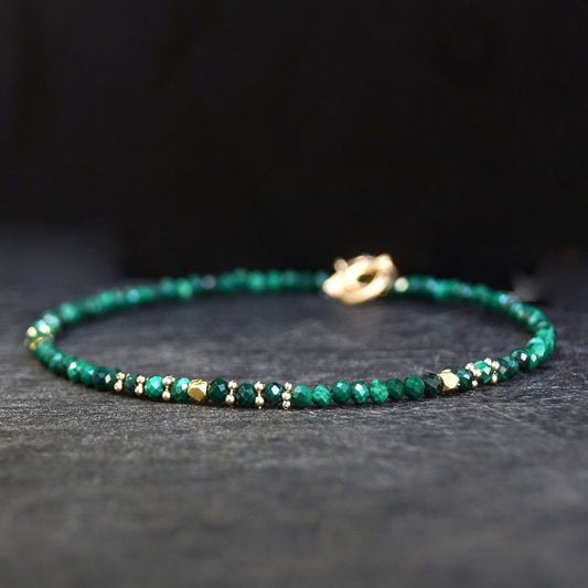 14K Solid Gold: Malachite Bracelet| 2.5mm| Green Malachite| Fine Jewelry