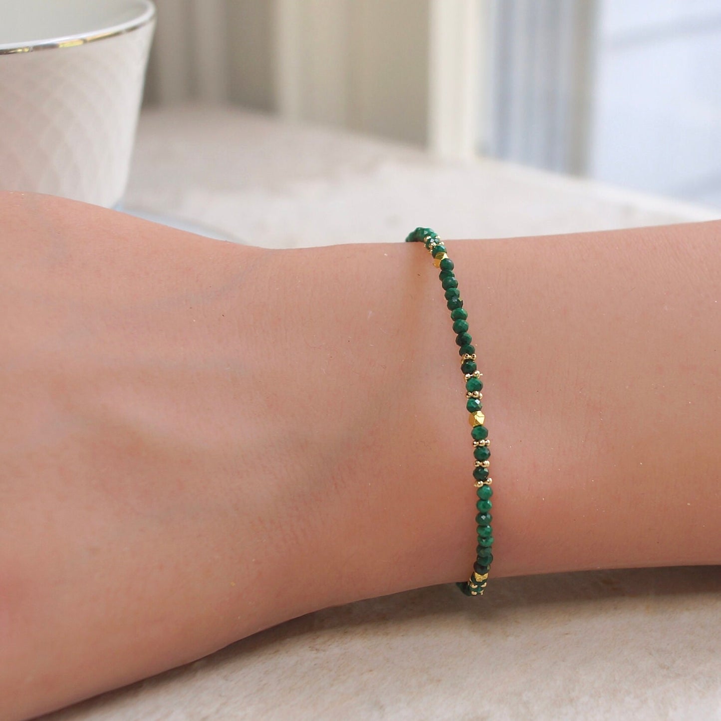 14K Solid Gold: Malachite Bracelet| 2.5mm| Green Malachite| Fine Jewelry