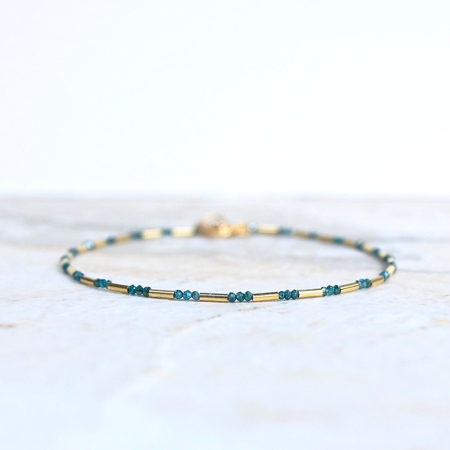 14K Solid Gold: Blue Diamond Bracelet| 1 mm | Diamond Bead| Real Natural Genuine| Dainty Delicate Fine Jewelry| Real Genuine Diamond