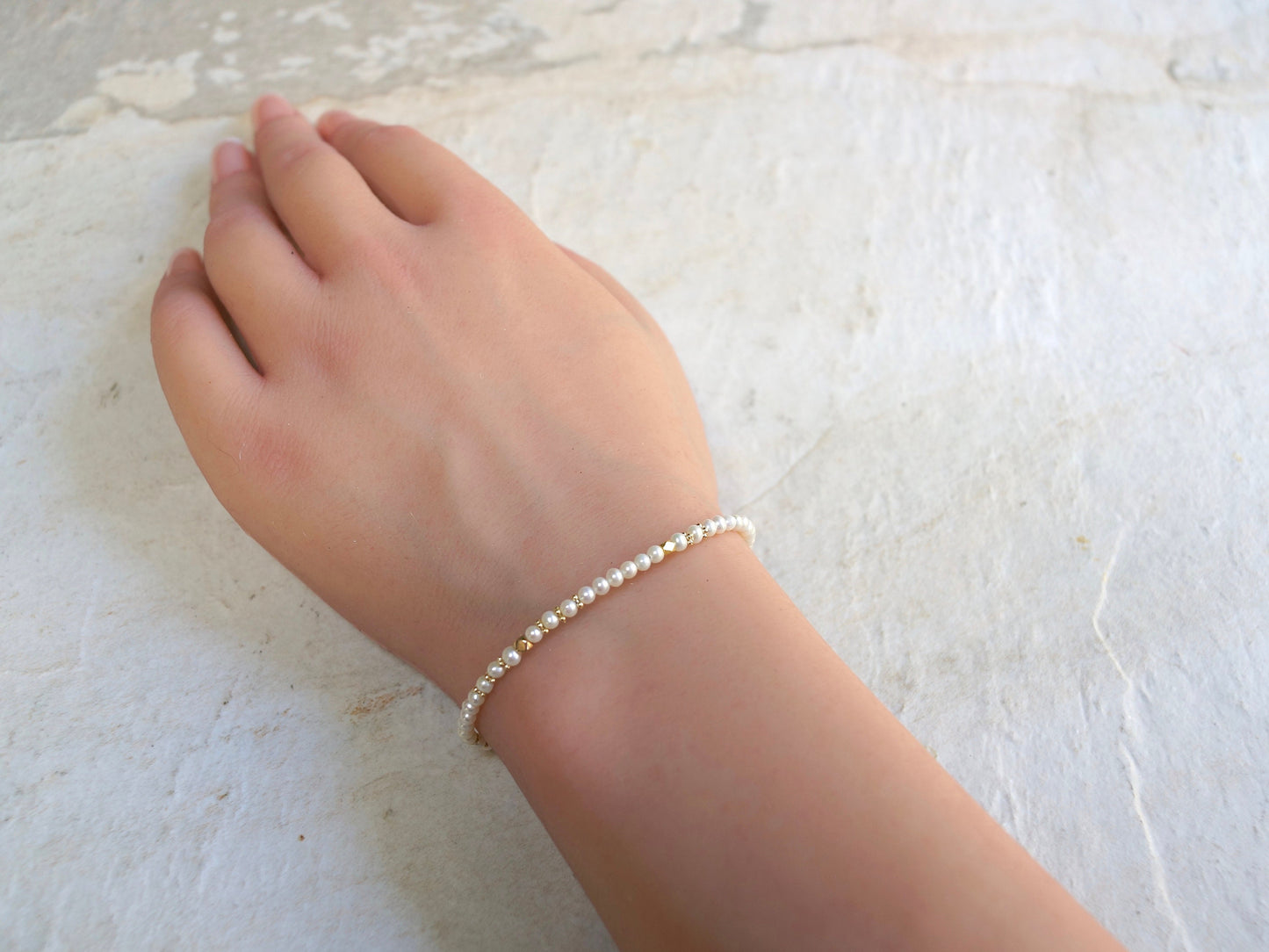 14K Solid Gold: Natural Pearl Bracelet | 2.5-3mm| Cultured Pearl| High Luster Pearl| Fine Jewelry| AAA