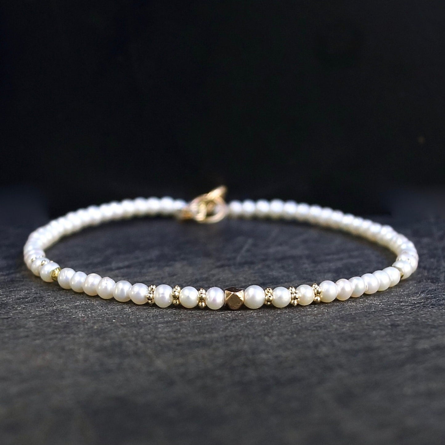 14K Solid Gold: Natural Pearl Bracelet | 2.5-3mm| Cultured Pearl| High Luster Pearl| Fine Jewelry| AAA