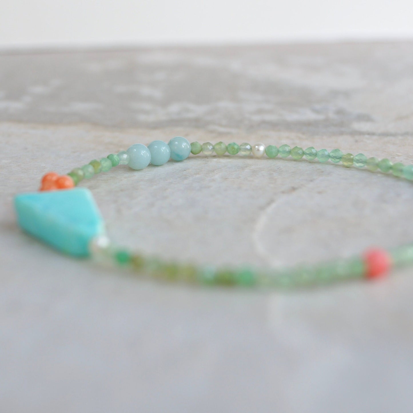 14K Solid Gold: Blue Opal Bracelet | Pastel Rainbow Gemstones | Bohemian | Pastel Green and Pink | Fine Jewelry