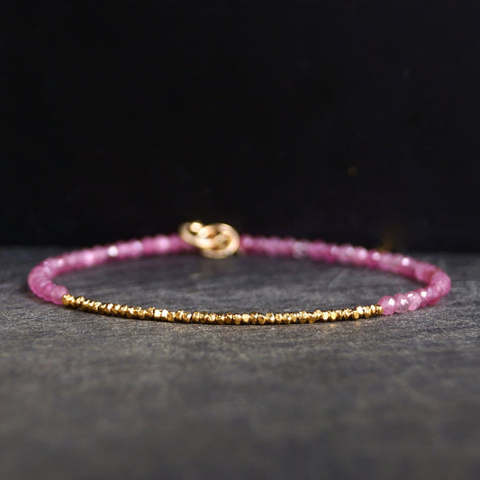 14K Solid Gold &24K Vermeil: Pink Tourmaline Bead Bracelet | 2.5mm | Skinny Bracelet | Healing Stone | Hill Silver | Heart Chakra