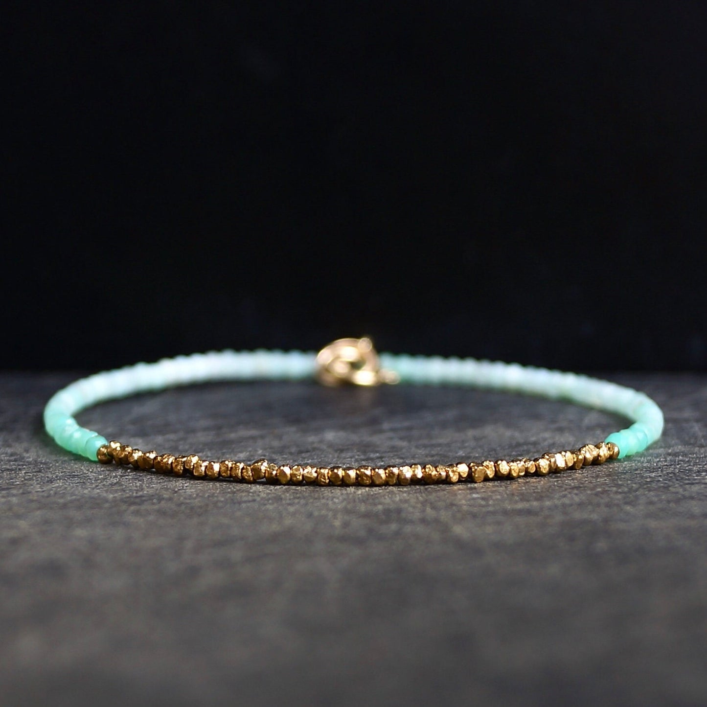 14K Solid Gold & 24K Vermeil : Ombre Chrysoprase Bracelet | 2mm | Apple Green | Boho| Delicate Bracelet | Fine Jewelry | Hill Tribe