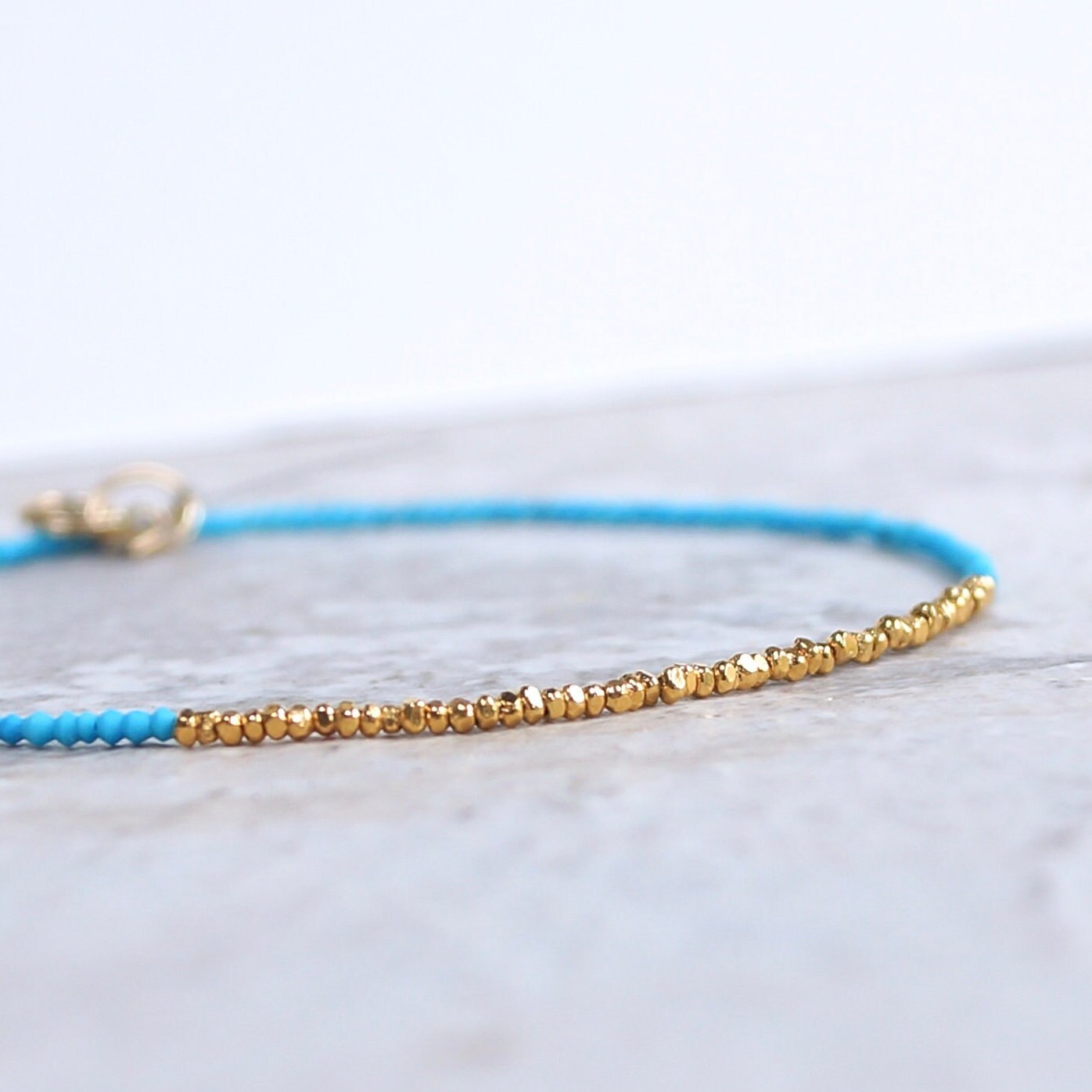 14K & 24K Vermeil:Tiny Turquoise Bracelet | 1.5 mm | December Birthstone | Baby Blue | Dainty | Skinny Bracelet