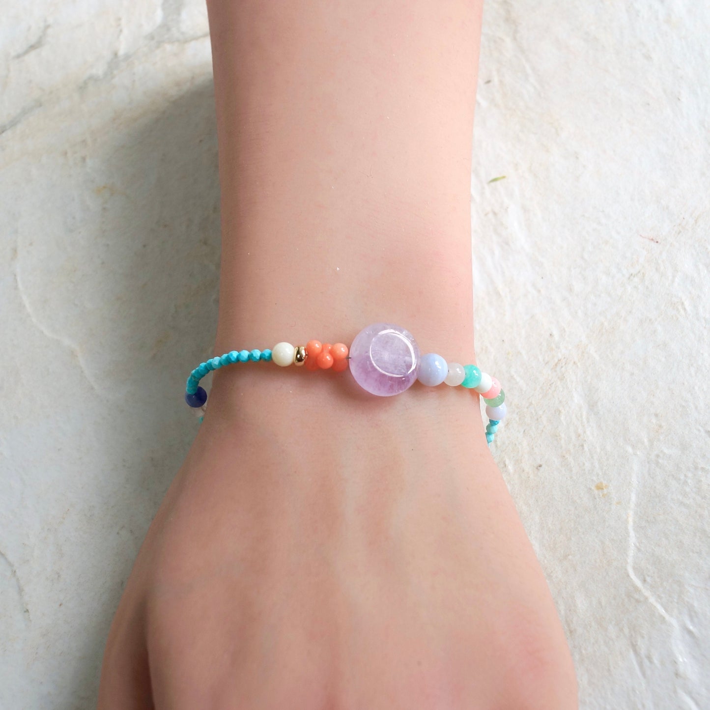 14K Solid Gold: Rainbow Gemstone Bracelet | Turquoise Bracelet | Pastel Multi Color Gemstones | Bohemian | Fine Jewelry