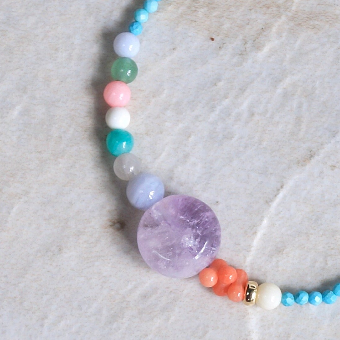 14K Solid Gold: Rainbow Gemstone Bracelet | Turquoise Bracelet | Pastel Multi Color Gemstones | Bohemian | Fine Jewelry