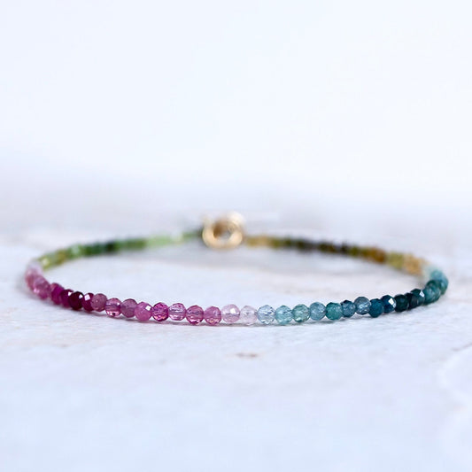 14K Solid Gold: Tourmaline Bracelet | 2.5mm | Pink Tourmaline | Watermelon| Multi Color| Ombre Tourmaline| Fine Jewelry