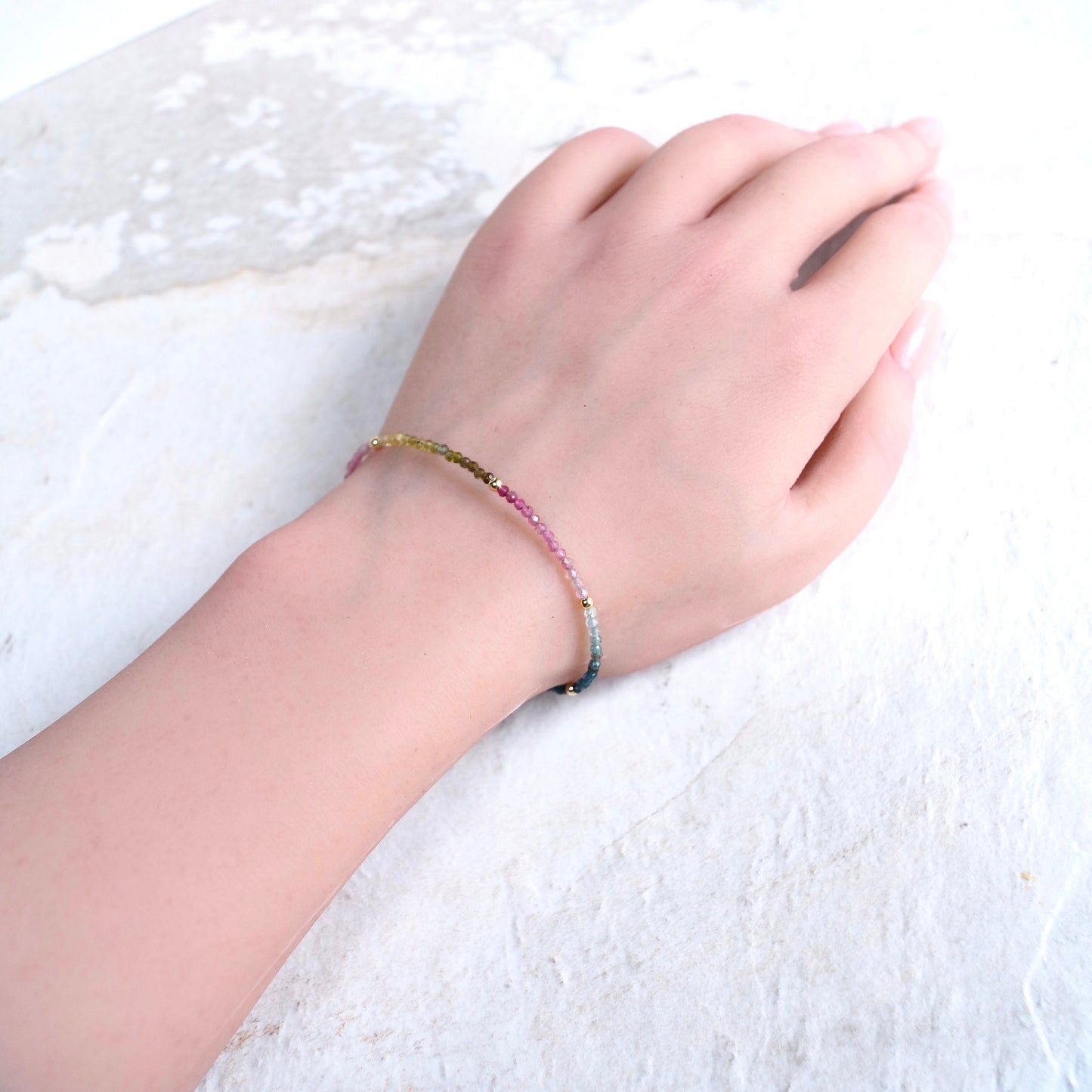 14K Solid Gold: Watermelon Tourmaline Beaded Bracelet | 2.5 mm | Pink Tourmaline | Layered Gemstone Bracelet | Fine Jewelry | Chakra