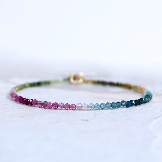 14K Solid Gold: Watermelon Tourmaline Beaded Bracelet | 2.5 mm | Pink Tourmaline | Layered Gemstone Bracelet | Fine Jewelry | Chakra