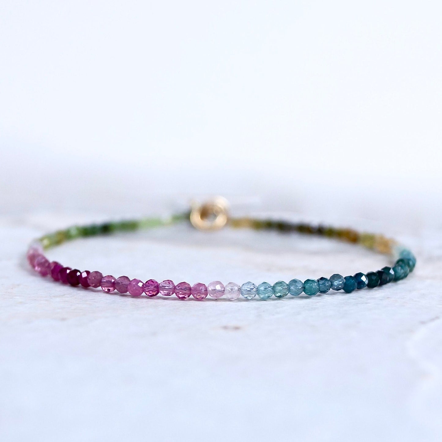 14K Solid Gold: Watermelon Tourmaline Beaded Bracelet | 2.5 mm | Pink Tourmaline | Layered Gemstone Bracelet | Fine Jewelry | Chakra