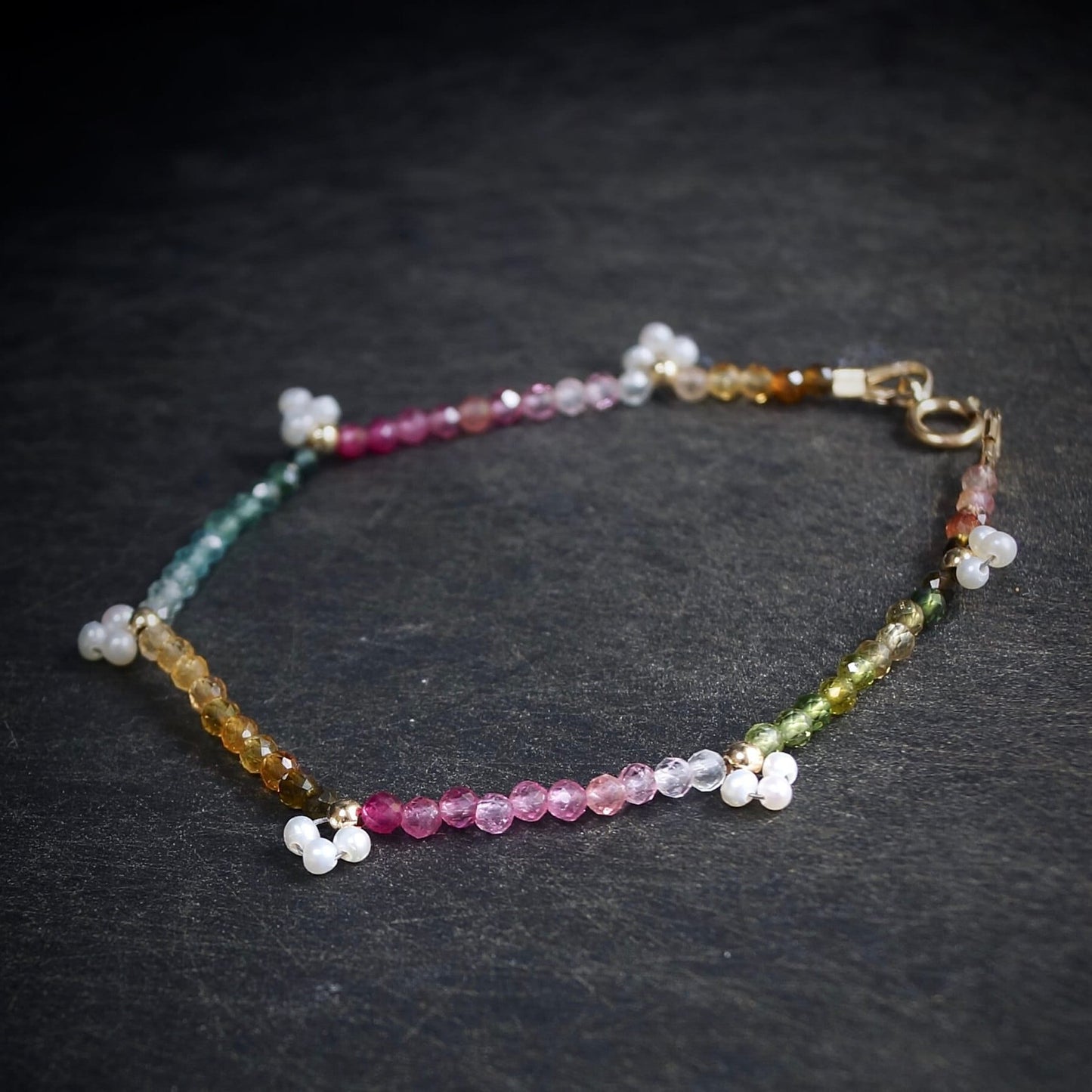 14K Solid Gold: Tourmaline Bracelet | 2.5mm | Charm Bracelet | Watermelon| Multi Color| Ombre Tourmaline| Fine Jewelry