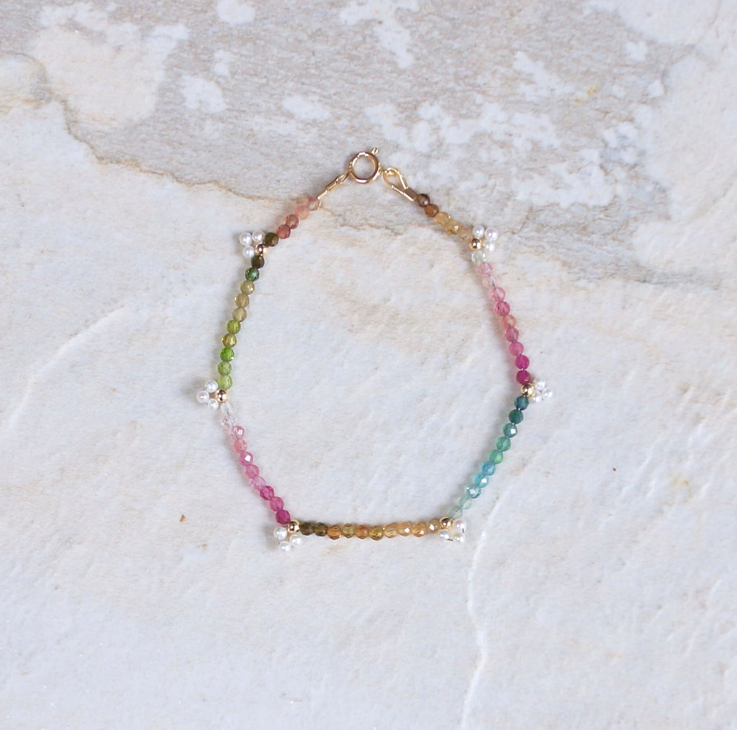 14K Solid Gold: Tourmaline Bracelet | 2.5mm | Charm Bracelet | Watermelon| Multi Color| Ombre Tourmaline| Fine Jewelry