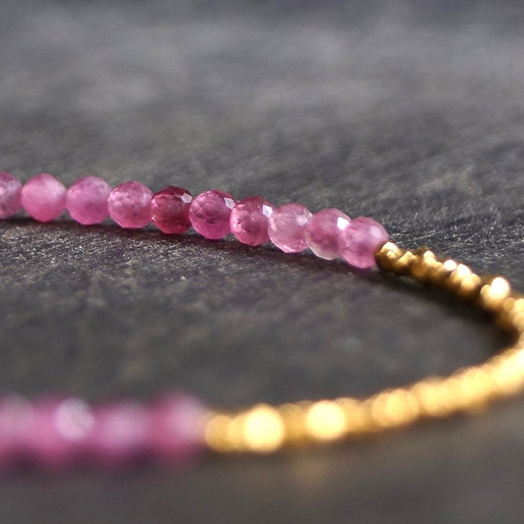 14K & 24K Vermeil:Pink Tourmaline Bracelet | 2.5 mm | Spiritual Jewelry | Healing Crystal | Fine Jewelry