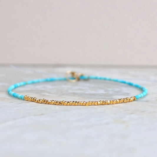 14K & 24K Vermeil:Tiny Turquoise Bracelet | 1.5 mm | December Birthstone | Baby Blue | Dainty | Skinny Bracelet