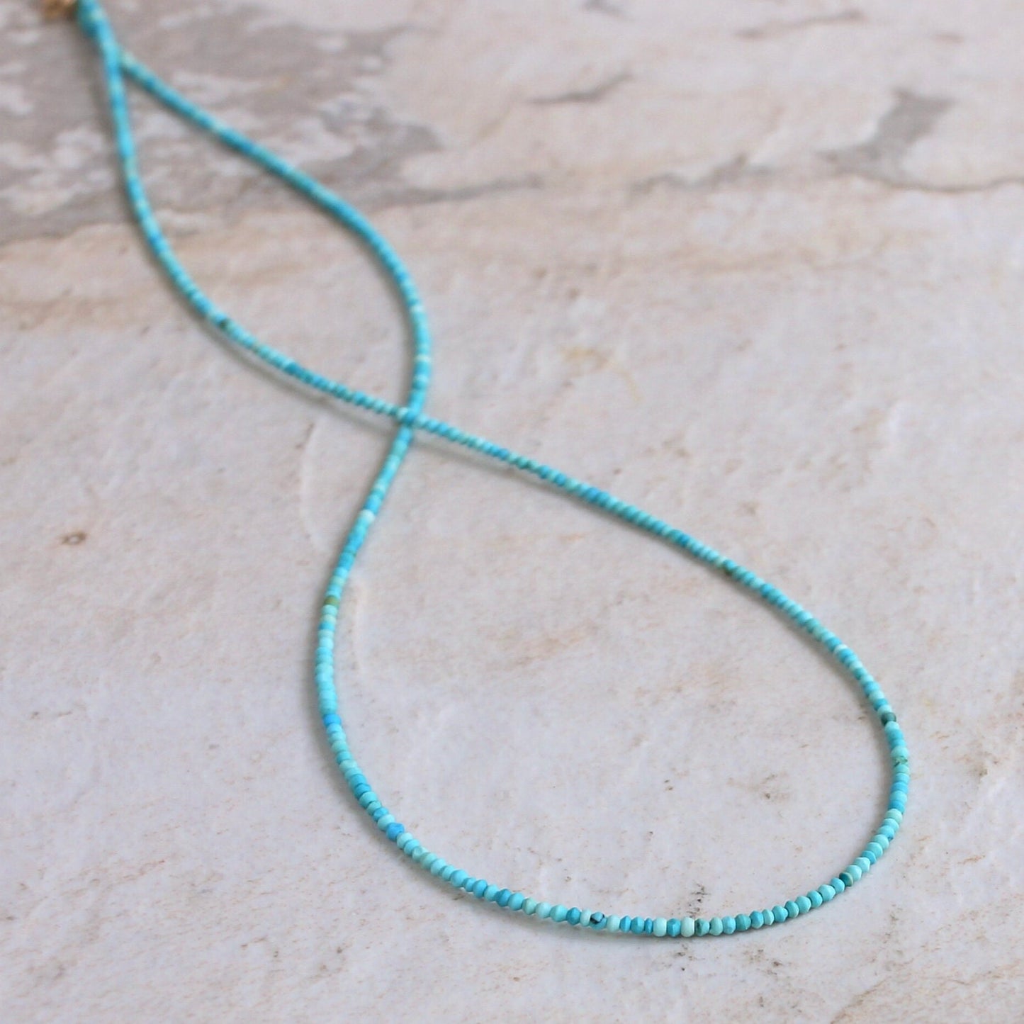 14K Solid Gold: Tiny 1.5mm Turquoise Bead Necklace, Layered Necklace, Extra Dainty Jewelry, 1.5mm, Fine Jewelry, Matt Turquoise, Skinny