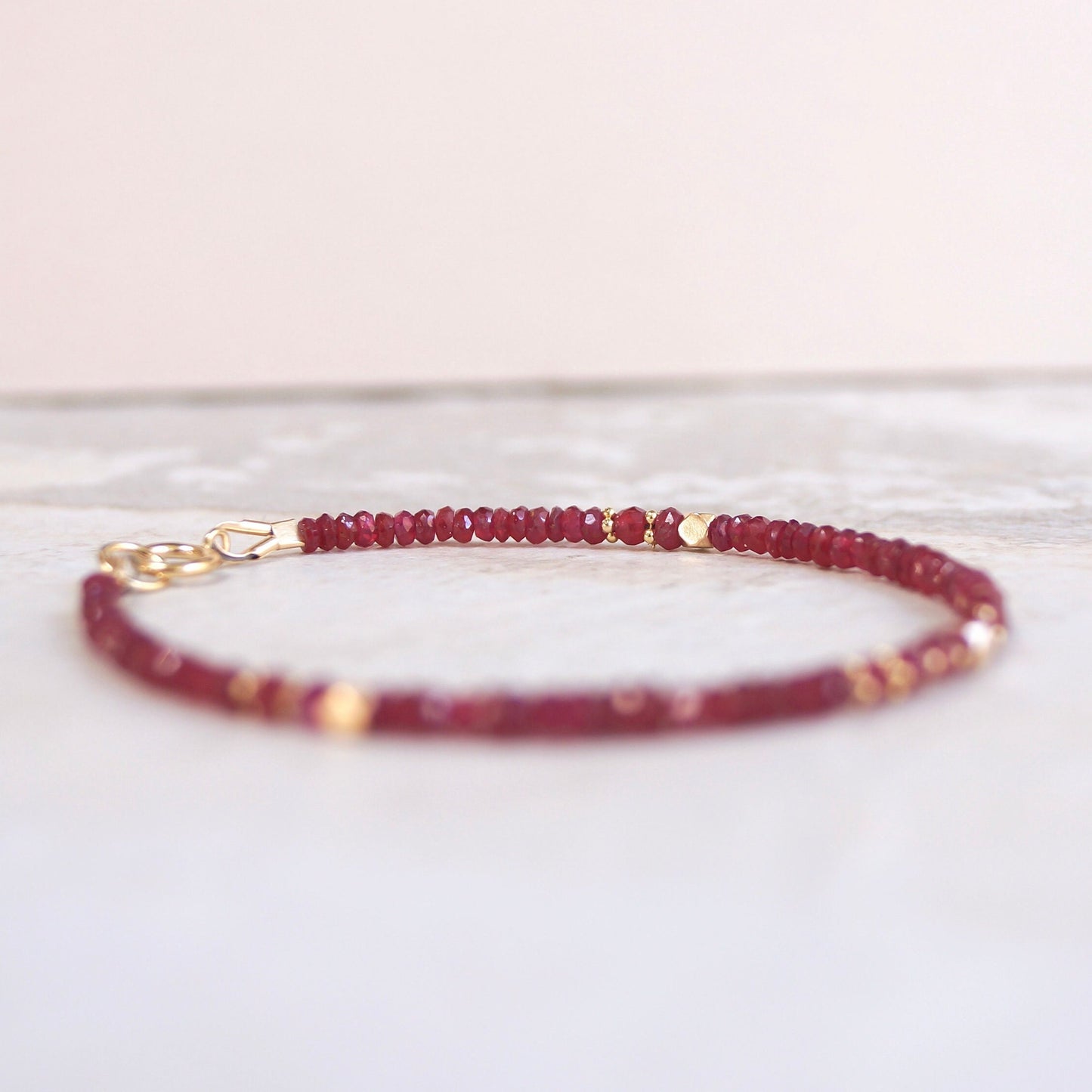 14K Solid Gold: Ruby Bead Bracelet | 2-2.5mm| Genuine Natural Ruby| Fine Jewelry