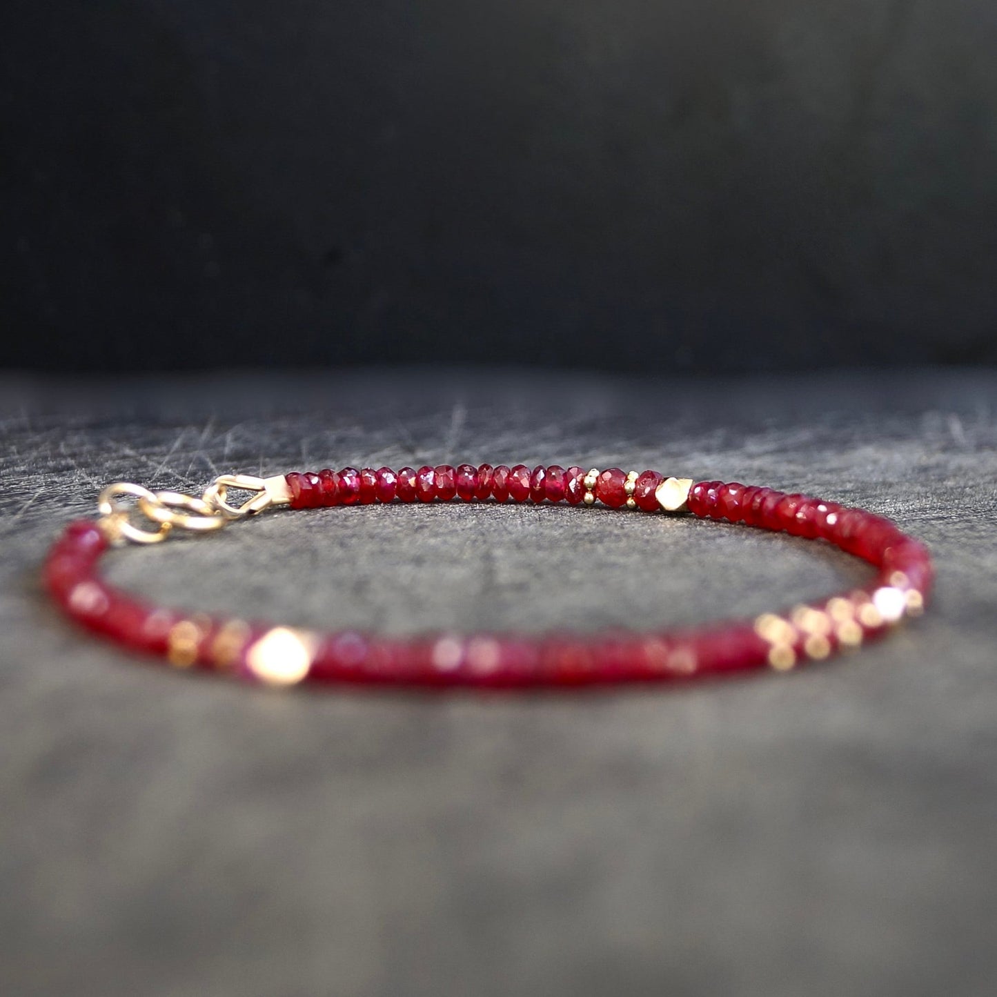 14K Solid Gold: Ruby Bead Bracelet | 2-2.5mm| Genuine Natural Ruby| Fine Jewelry