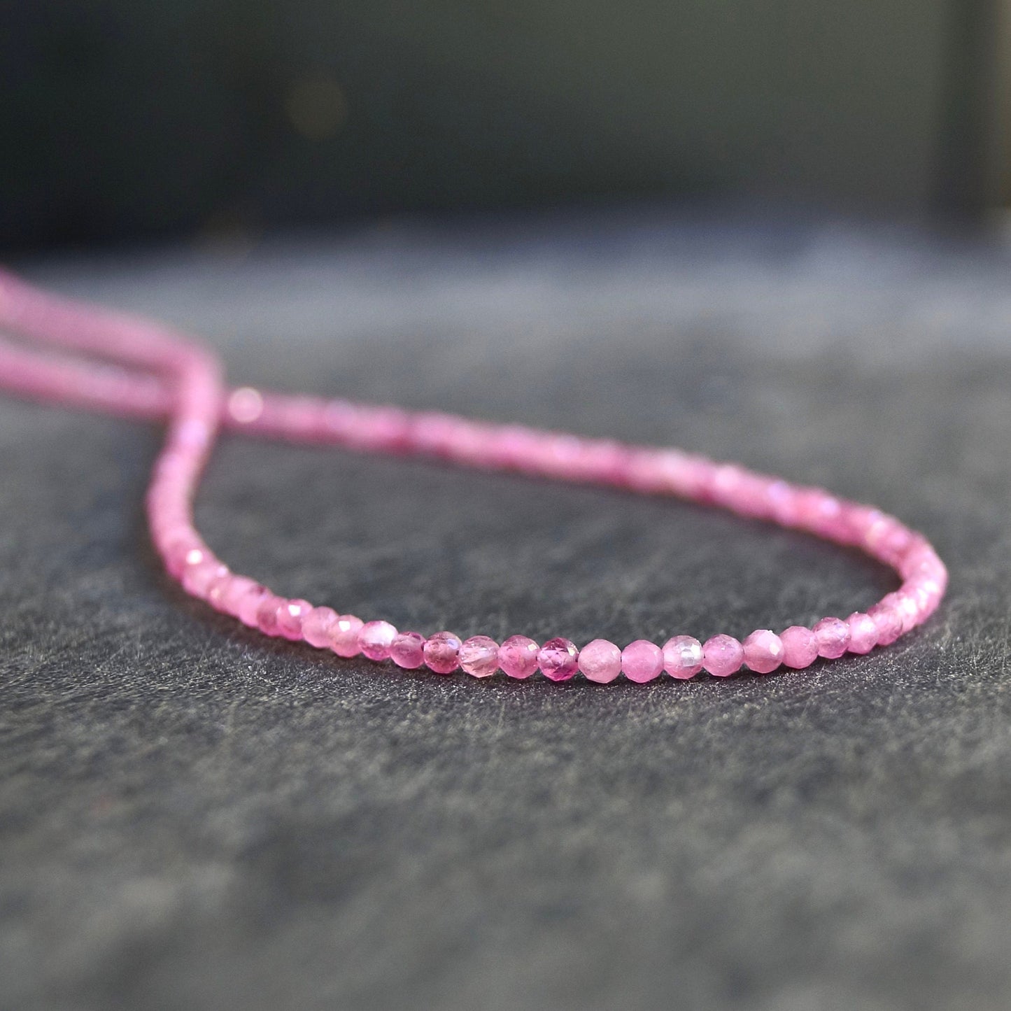 14K Solid Gold: Pink Tourmaline Beaded Necklace, Simple Layer Tourmaline Choker, Dainty Antique Pink Gemstone Necklace, Fine Jewelry