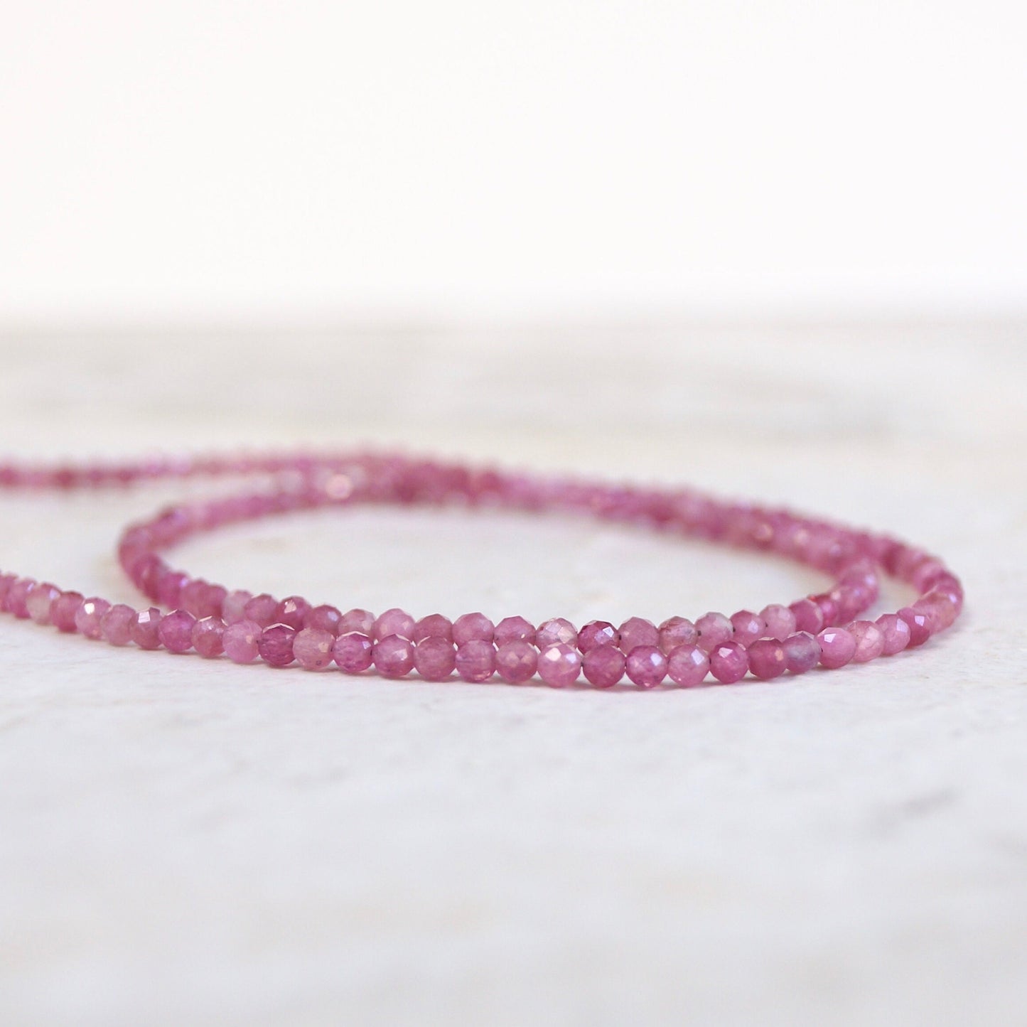 14K Solid Gold: Pink Tourmaline Beaded Necklace, Simple Layer Tourmaline Choker, Dainty Antique Pink Gemstone Necklace, Fine Jewelry