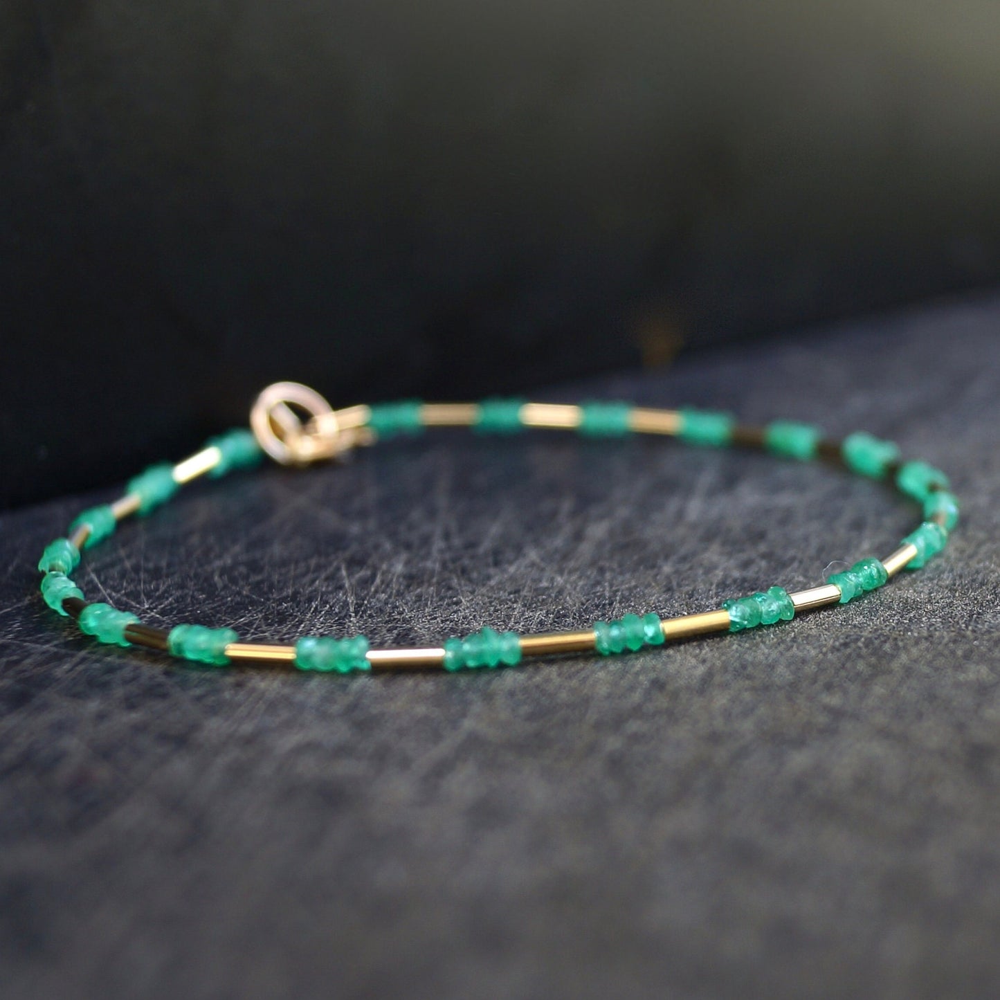 14K Solid Gold: Colombian Emerald Bracelet| Green Emerald Bead| Real Natural Emerald| Dainty Delicate Fine Jewelry| May Birthstone