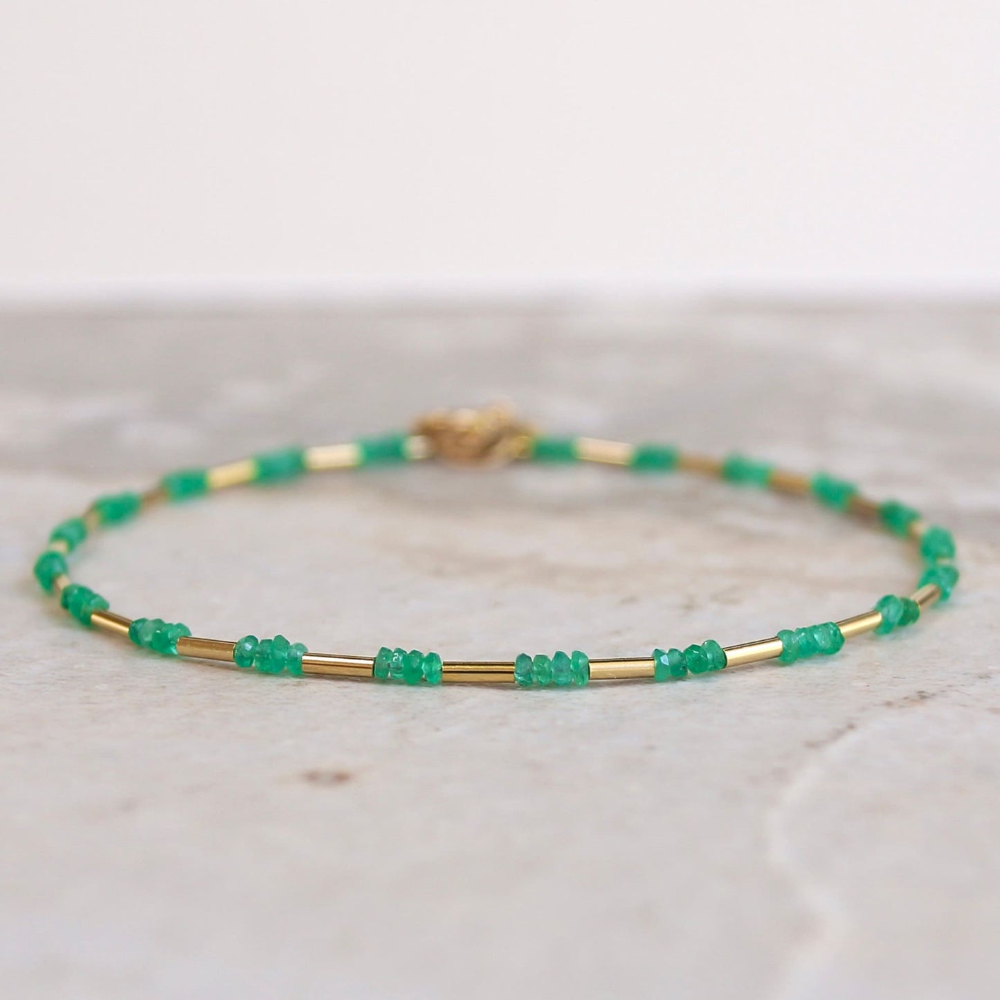 14K Solid Gold: Colombian Emerald Bracelet| Green Emerald Bead| Real Natural Emerald| Dainty Delicate Fine Jewelry| May Birthstone