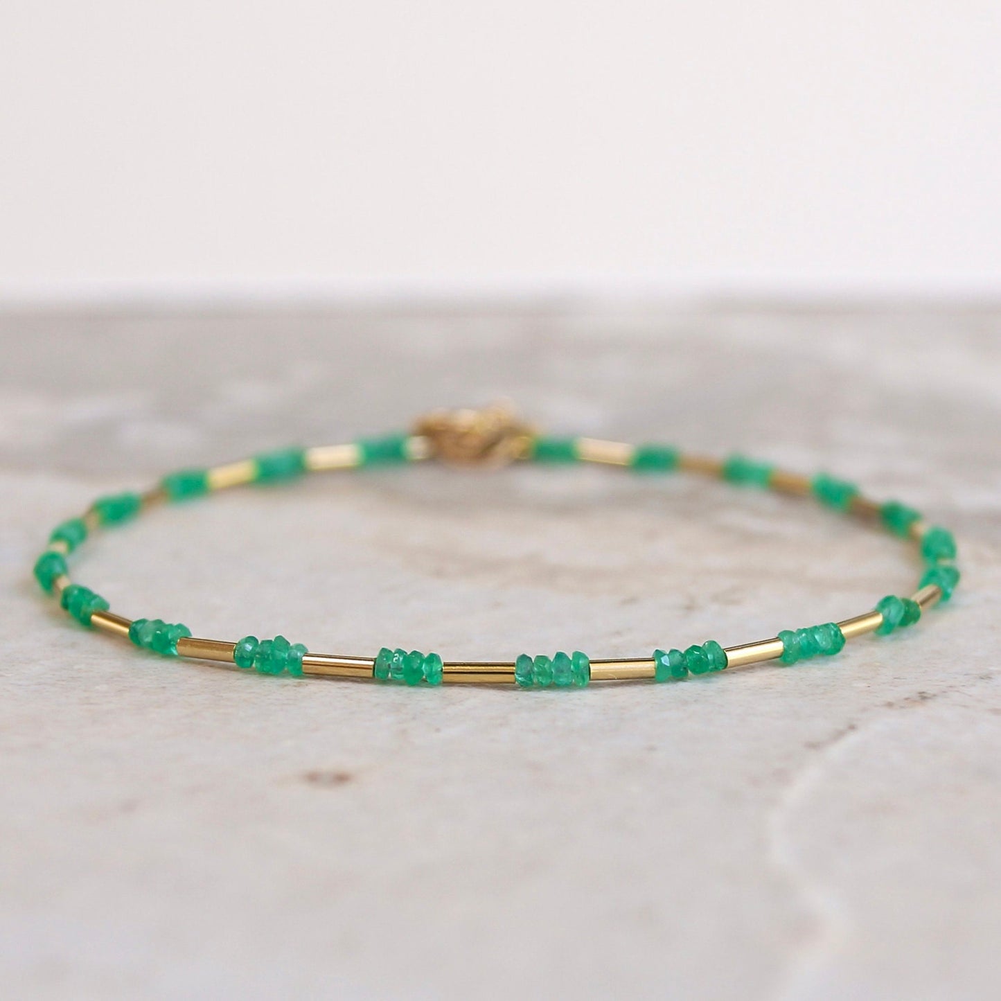 14K Solid Gold: Colombian Emerald Bracelet| Green Emerald Bead| Real Natural Emerald| Dainty Delicate Fine Jewelry| May Birthstone