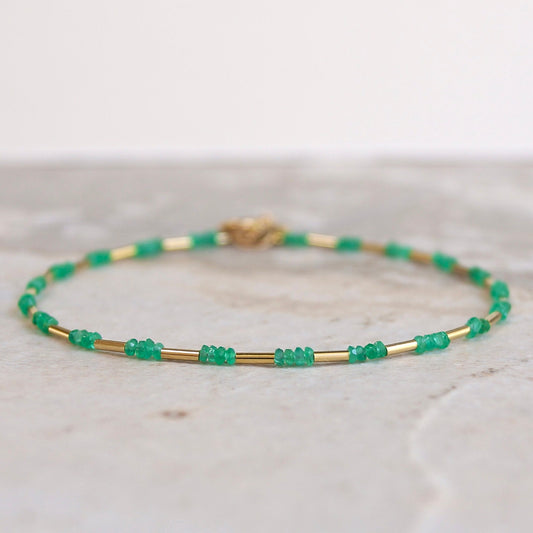 14K Solid Gold: Colombian Emerald Bracelet| Green Emerald Bead| Real Natural Emerald| Dainty Delicate Fine Jewelry| May Birthstone