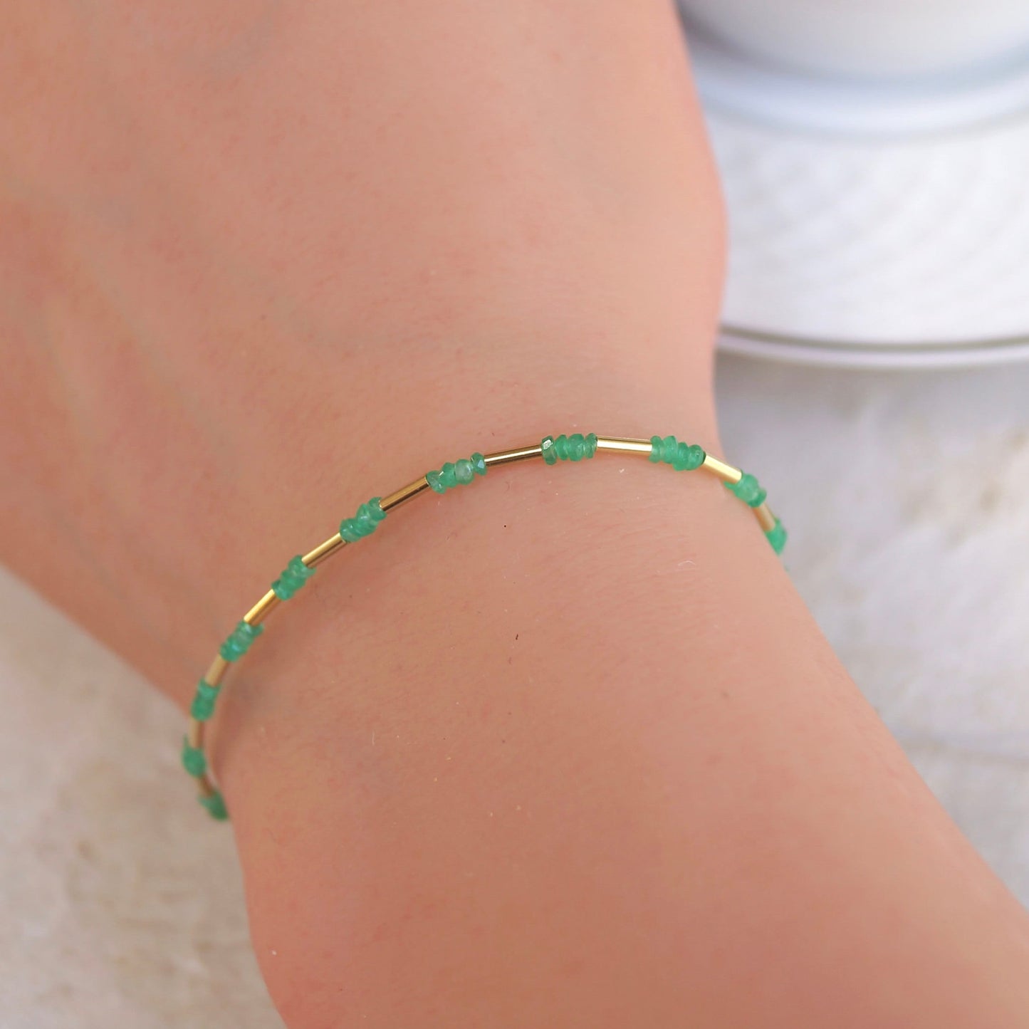 14K Solid Gold: Colombian Emerald Bracelet| Green Emerald Bead| Real Natural Emerald| Dainty Delicate Fine Jewelry| May Birthstone