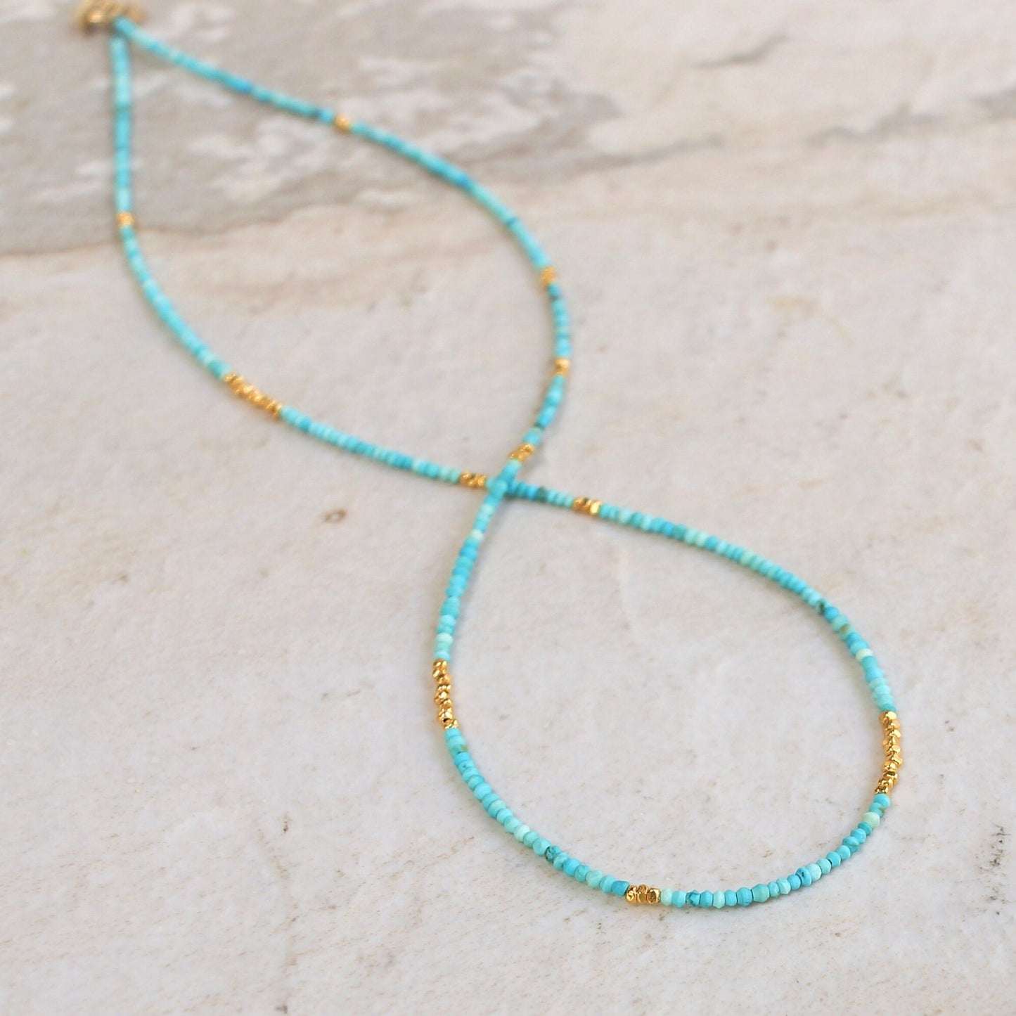 14K Solid Gold & Vermeil: Turquoise Beaded Necklace | 1.5mm | Skinny Layering Necklace | Boho | Bohemian