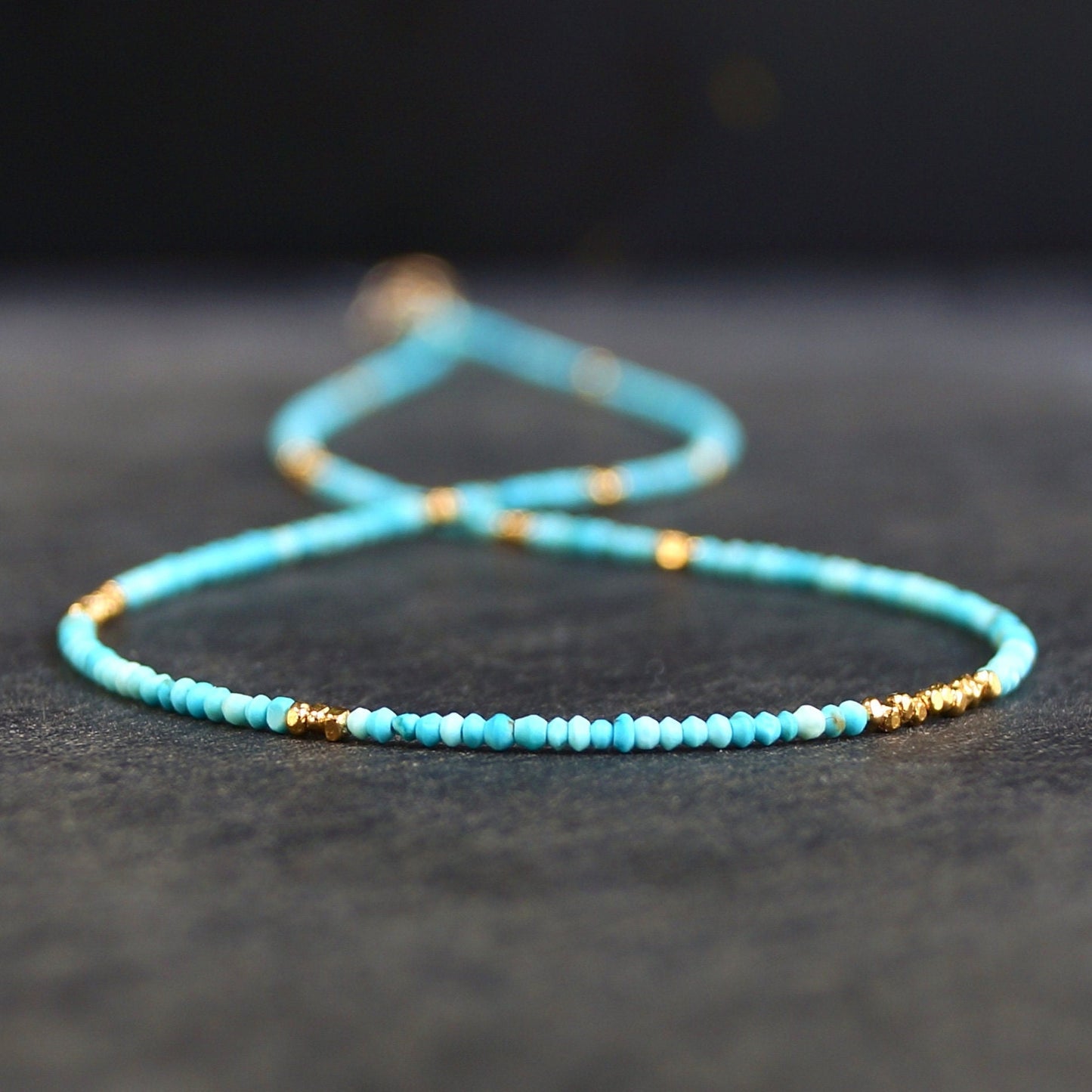 14K Solid Gold & Vermeil: Turquoise Beaded Necklace | 1.5mm | Skinny Layering Necklace | Boho | Bohemian