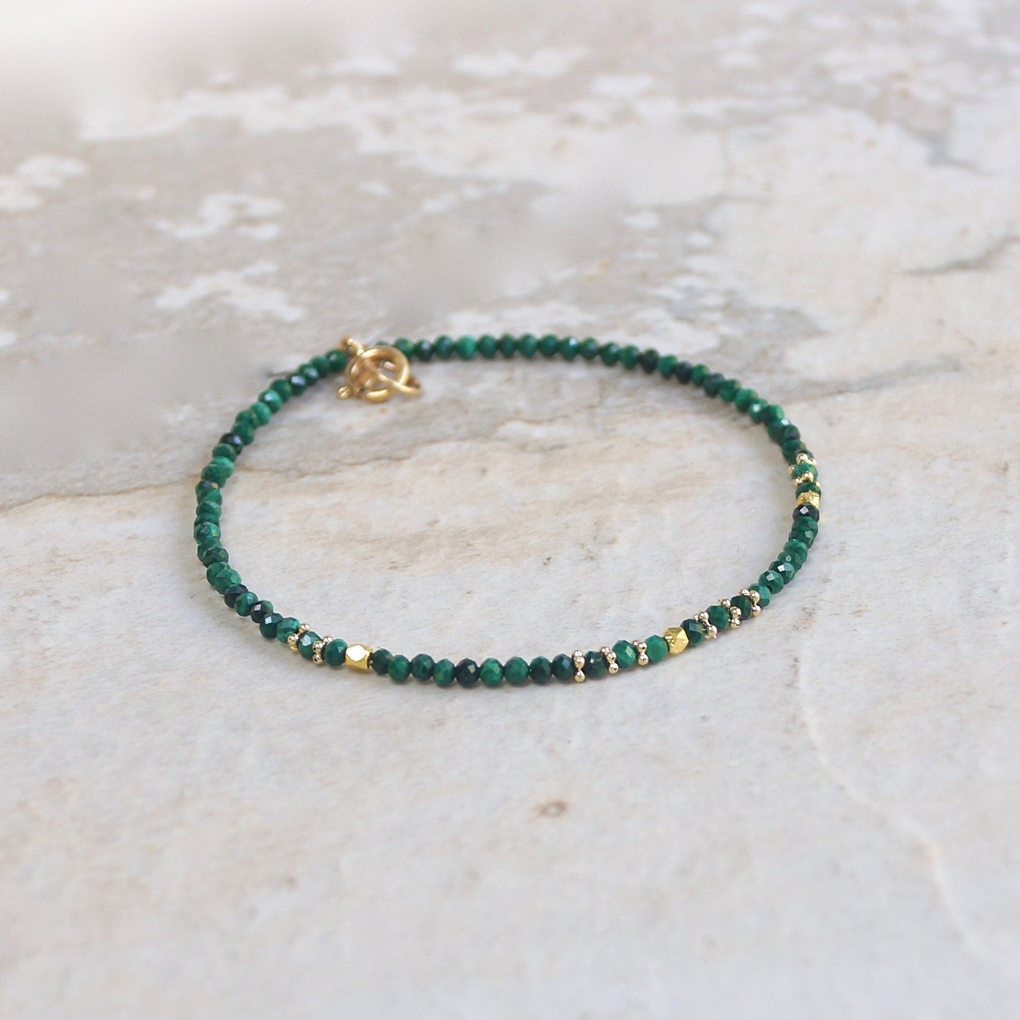 14K Solid Gold: Malachite Bracelet| 2.5mm| Green Malachite| Fine Jewelry