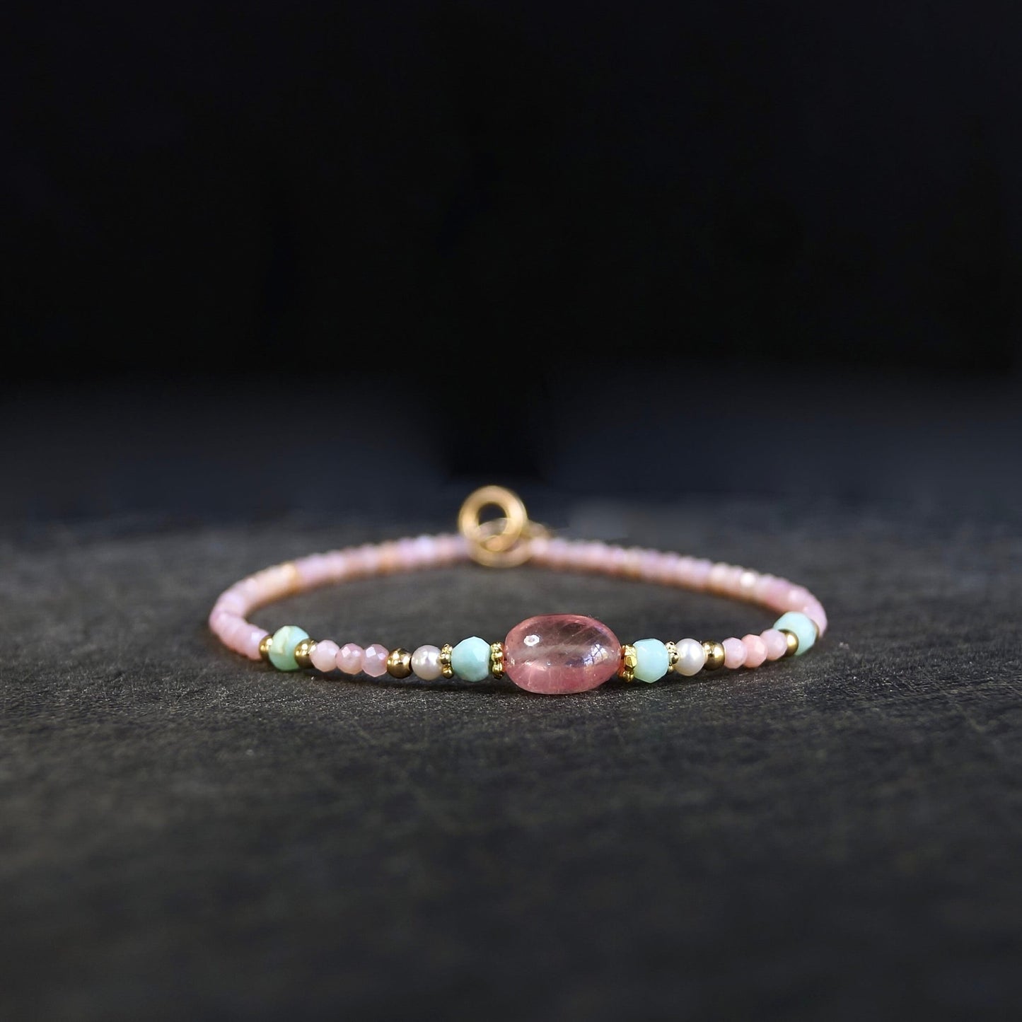 14K Solid Gold: Pink Opal Bracelet | Pink Sapphire| 2.5mm| Baby Pink Bracelet| Boho| Natural| Skinny Bead Bracelet| Fine Jewelry