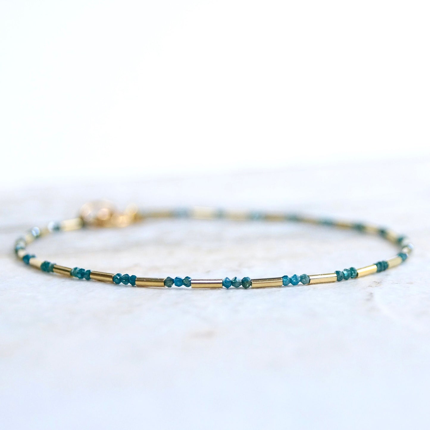 14K Solid Gold: Blue Diamond Bracelet| 1 mm | Diamond Bead| Real Natural Genuine| Dainty Delicate Fine Jewelry| Real Genuine Diamond