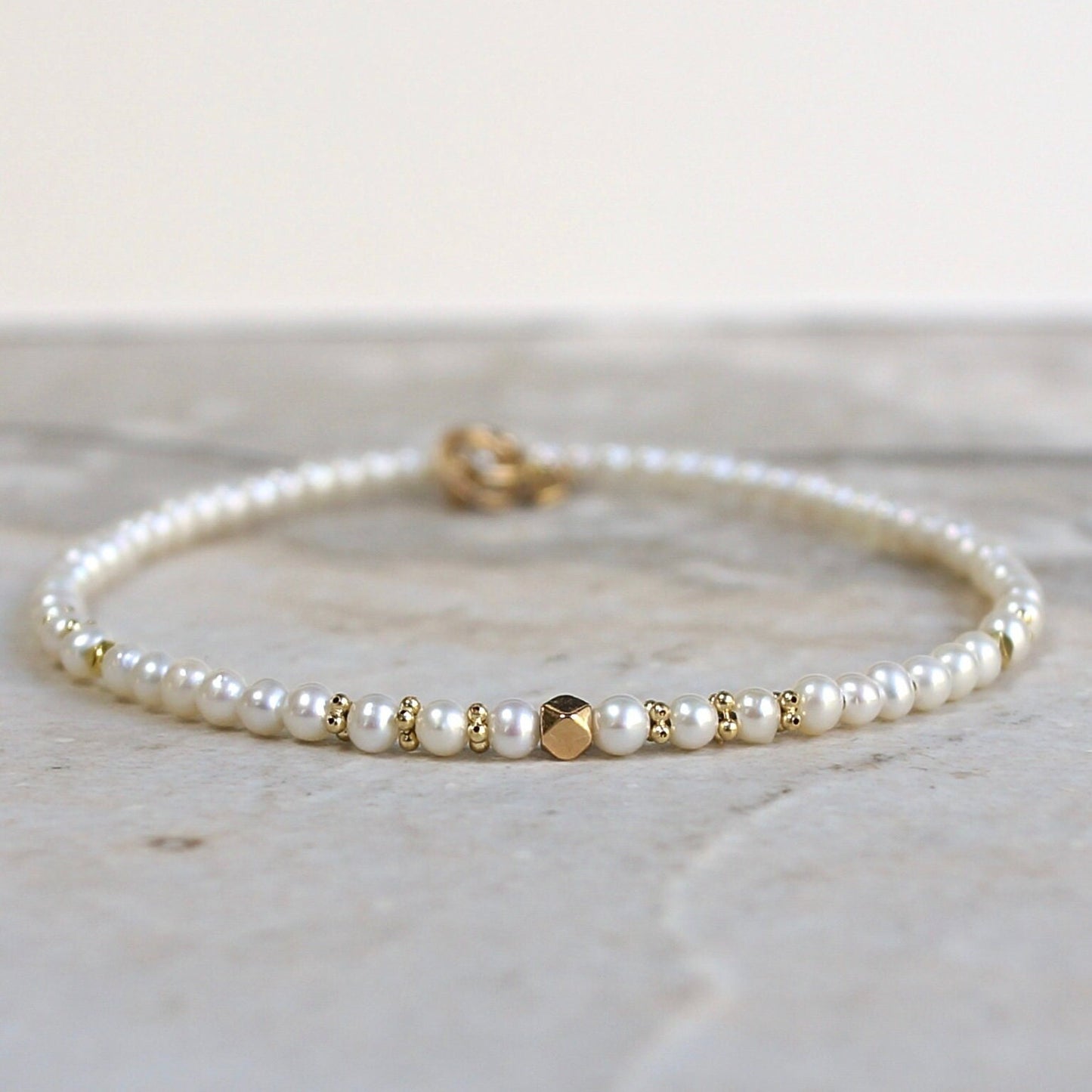 14K Solid Gold: Natural Pearl Bracelet | 2.5-3mm| Cultured Pearl| High Luster Pearl| Fine Jewelry| AAA