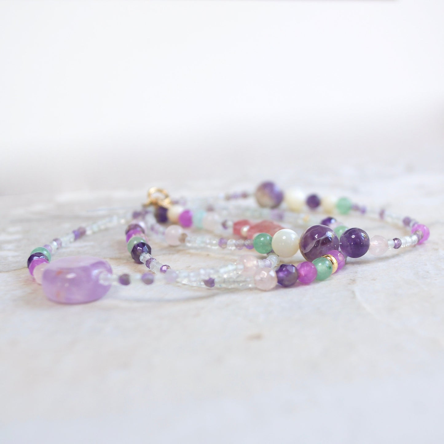 14K Solid Gold: Fluorite Bracelet | Pastel Rainbow Gemstones | Bohemian | Pastel Green and Purple | Fine Jewelry