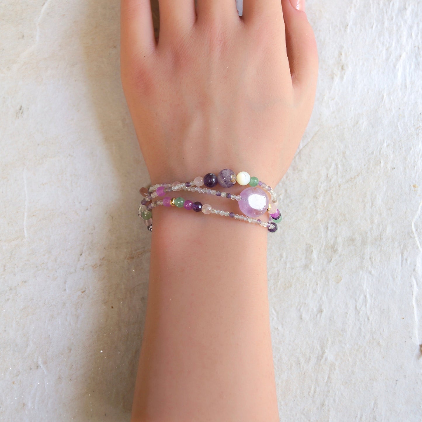 14K Solid Gold: Fluorite Bracelet | Pastel Rainbow Gemstones | Bohemian | Pastel Green and Purple | Fine Jewelry