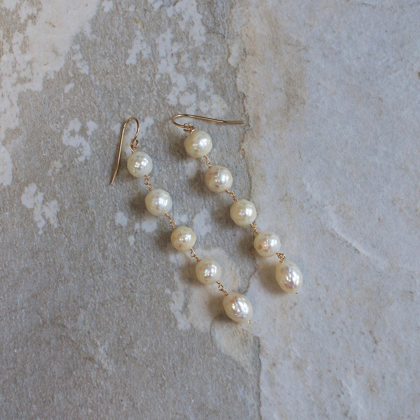 14K Solid Gold: Pearl Dangle Earrings| Ivory| Bridal| Wedding Earrings