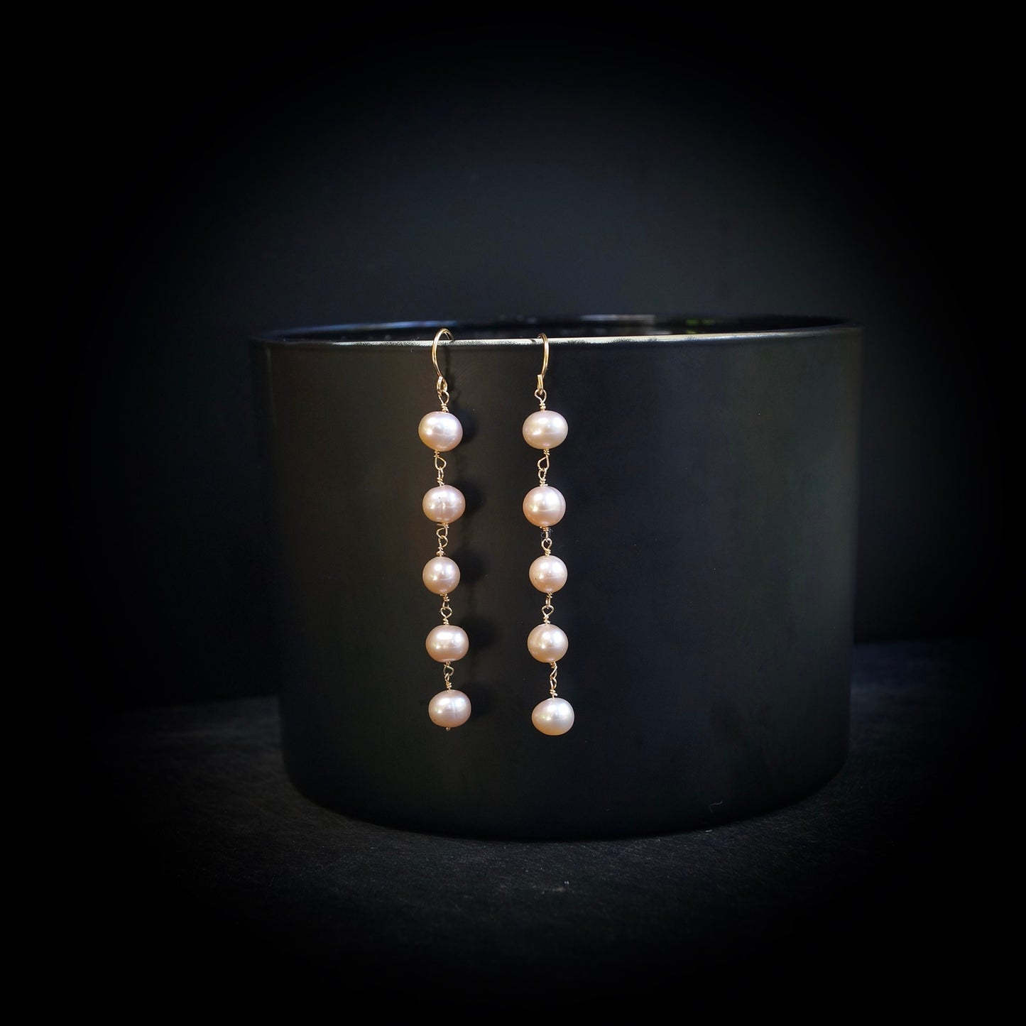 14K Solid Gold: Natural Pearl Dangle Earrings| Light Pink | Bridal Jewelry| Wedding Earrings